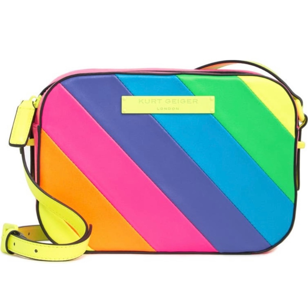 Kurt Geiger Neon Rainbow Diagonal Stripe Crossbody Bag NWOT